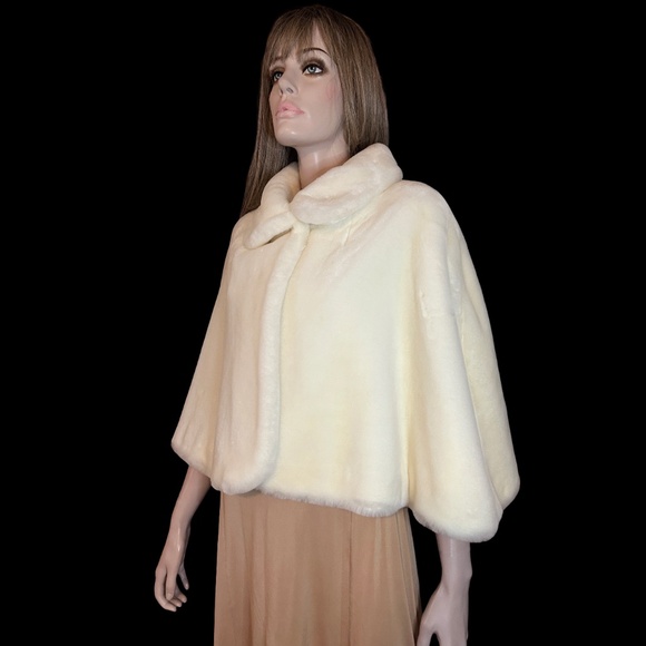 Novelti for Laura Bridal Faux Fur Cape Caplet Shawl Jacket Cover up with collar - Picture 7 of 14